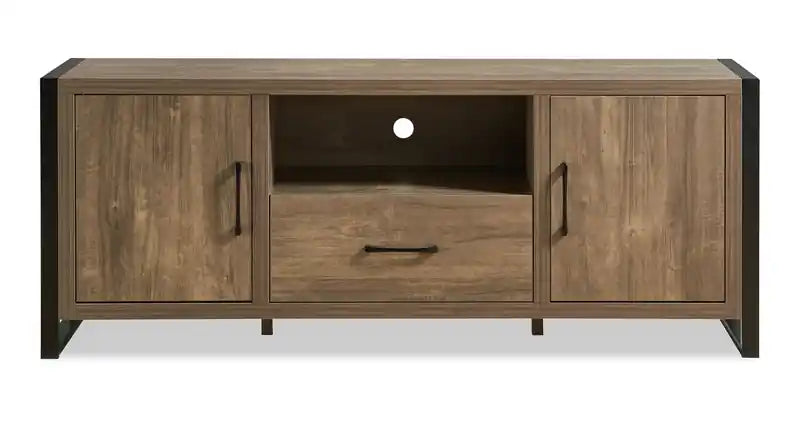 Meuble TV moderne de 64 po avec rangement et gestion des câbles pour téléviseurs jusqu'à 70 po - Noisette