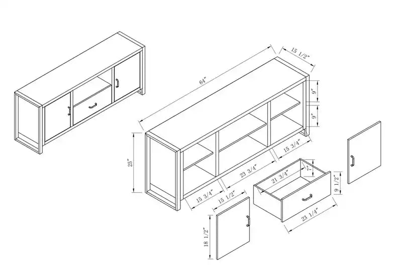 Meuble TV moderne de 64 po avec rangement et gestion des câbles pour téléviseurs jusqu'à 70 po - Noisette