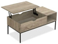 Bence 42 Modern Lift Top Coffee Table with Storage - Taupe with Black Metal Legs