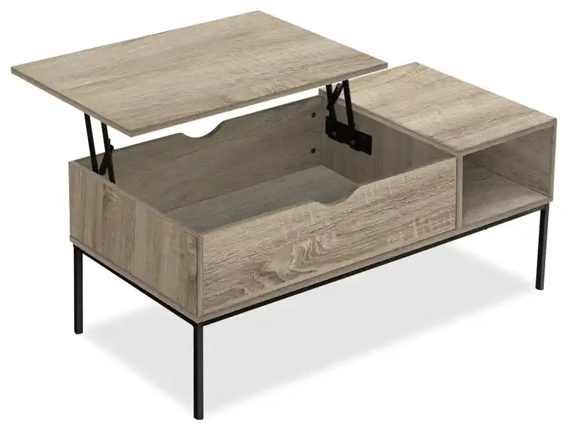 Bence 42 Modern Lift Top Coffee Table with Storage - Taupe with Black Metal Legs