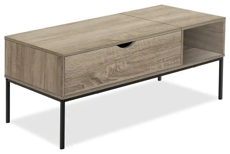 Table basse relevable moderne 42 po avec rangement – Taupe avec pieds en métal noir