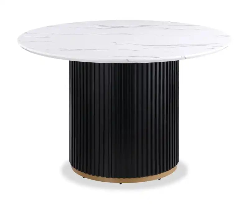 Kort & Co. Capri Dining Table with Marble-Look Top & Gold Accent, 47W Round - Black/White