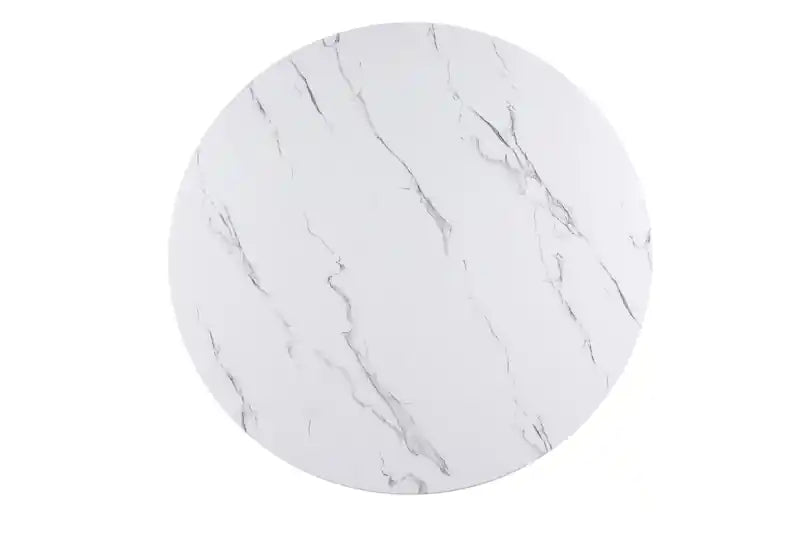 Table de salle à manger ronde 120 cm avec plateau aspect marbre et touches dorées - Noir/Blanc