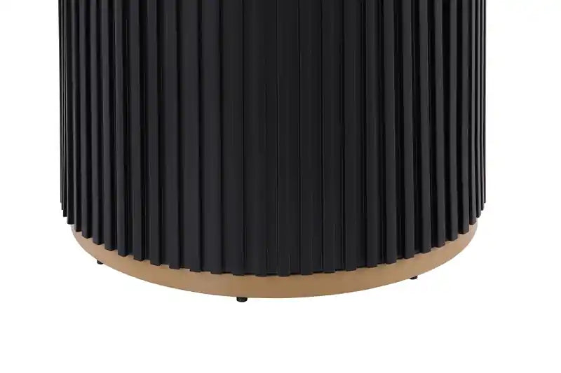 Table de salle à manger ronde 120 cm avec plateau aspect marbre et touches dorées - Noir/Blanc