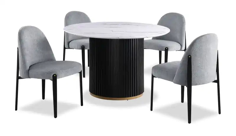 Table de salle à manger ronde 120 cm avec plateau aspect marbre et touches dorées - Noir/Blanc