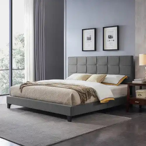Lit plateforme rembourré avec surpiqûres touffetées gaufrées, lit King size, anthracite