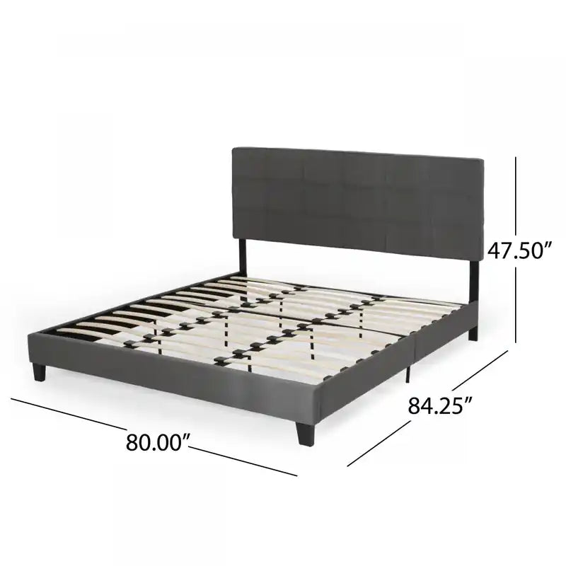 Lit plateforme rembourré avec surpiqûres touffetées gaufrées, lit King size, anthracite
