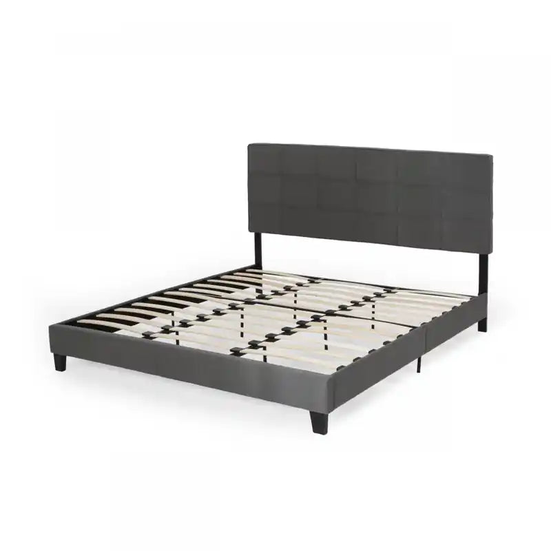 Lit plateforme rembourré avec surpiqûres touffetées gaufrées, lit King size, anthracite