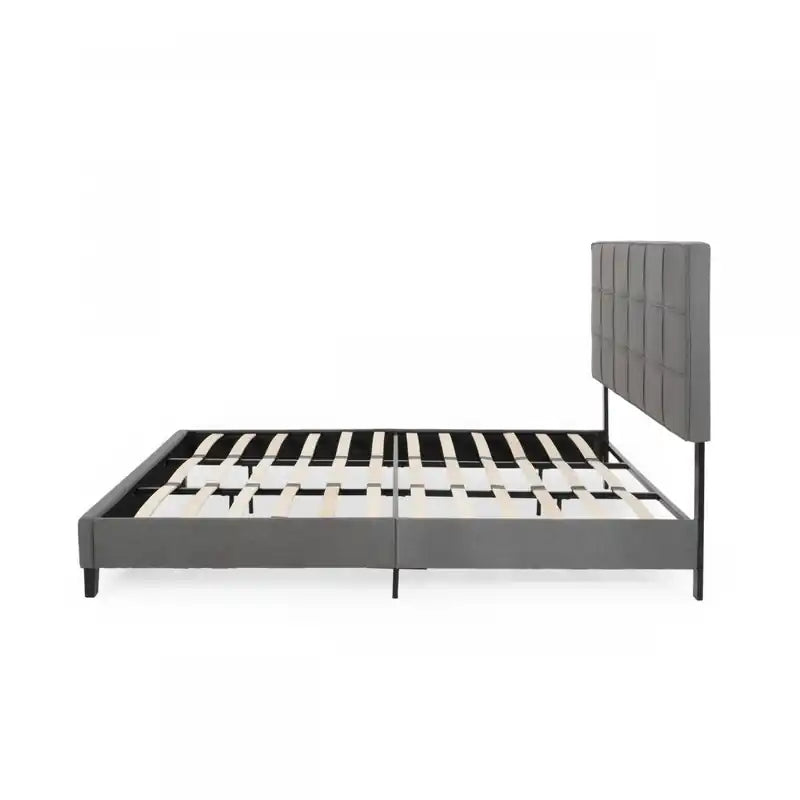 Lit plateforme rembourré avec surpiqûres touffetées gaufrées, lit King size, anthracite
