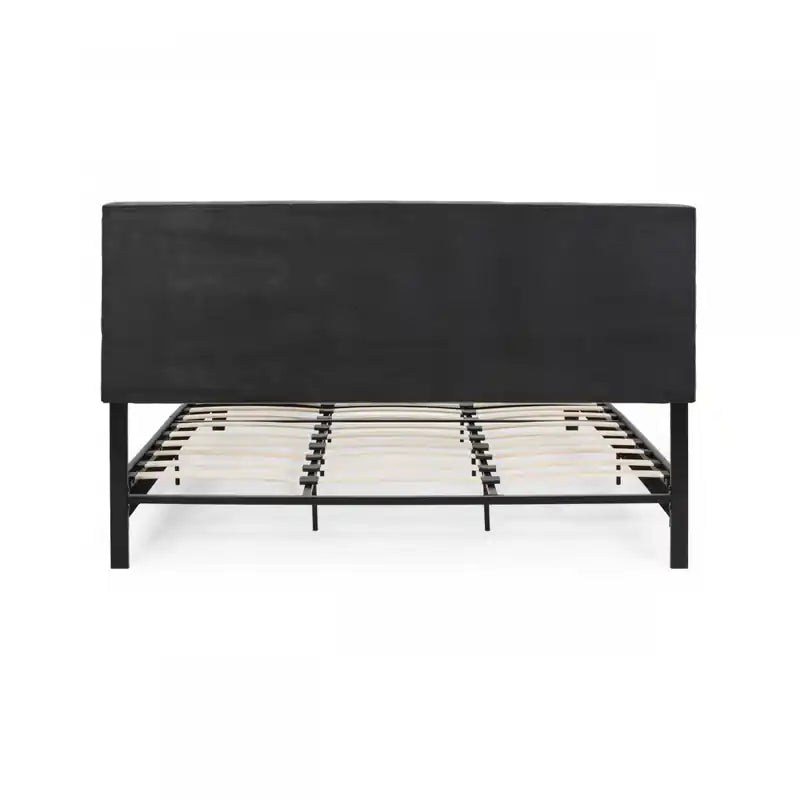 Lit plateforme rembourré avec surpiqûres touffetées gaufrées, lit King size, anthracite