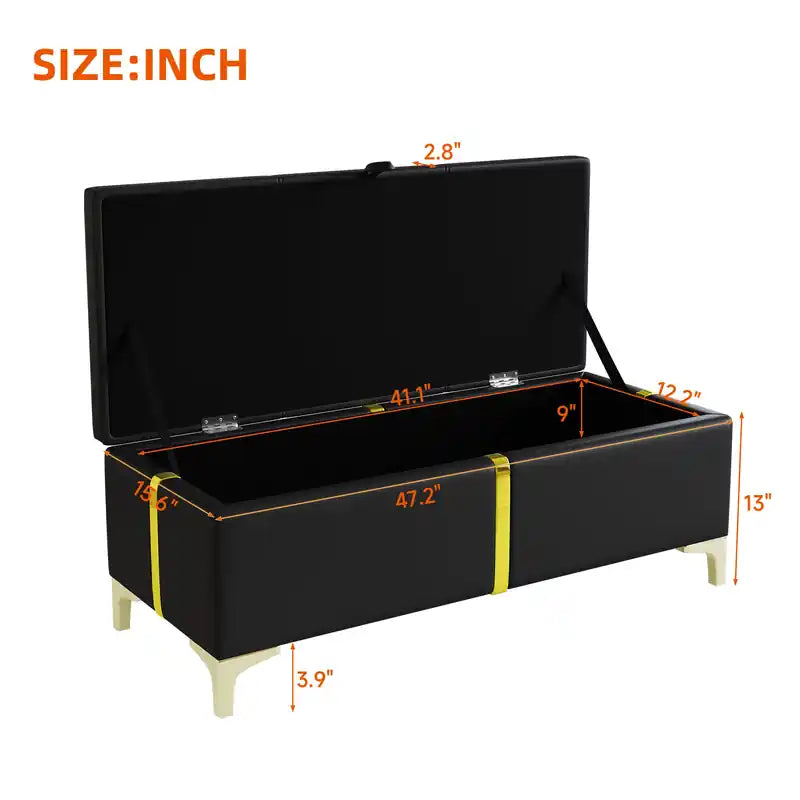 Banc de rangement ottoman en velours doux avec pieds en métal