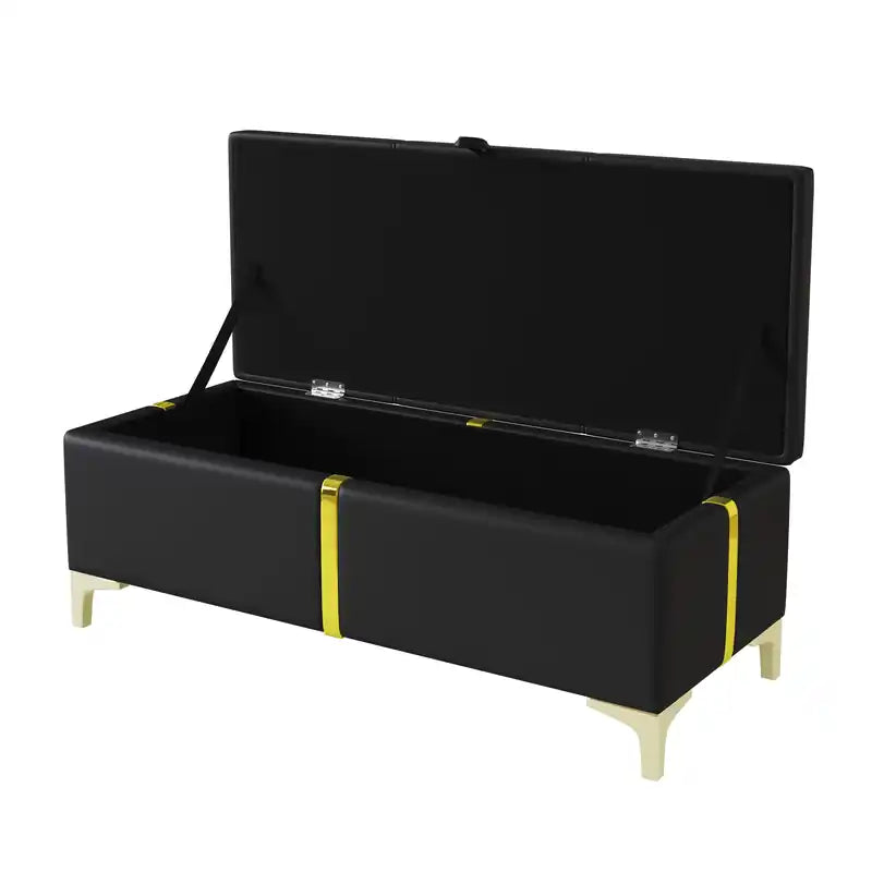 Banc de rangement ottoman en velours doux avec pieds en métal