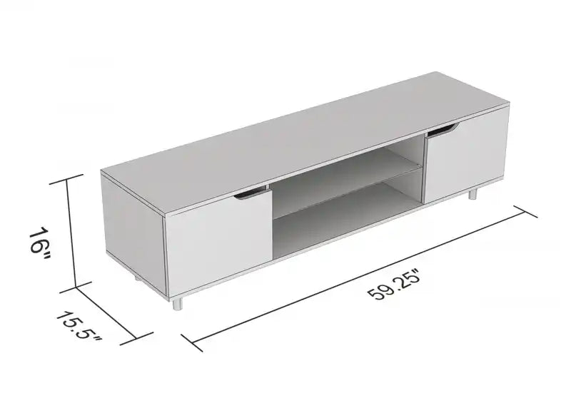 Meuble TV de 59 po avec 2 étagères et 2 portes noires - Bois gris foncé