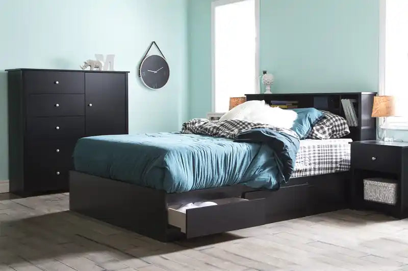 Armoire de rangement 2 portes avec 5 tiroirs - Noir pur