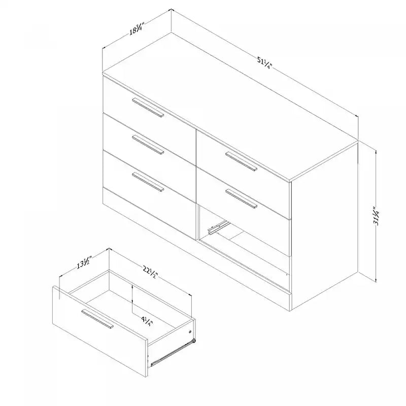 Commode 6 tiroirs - Chêne blanchi
