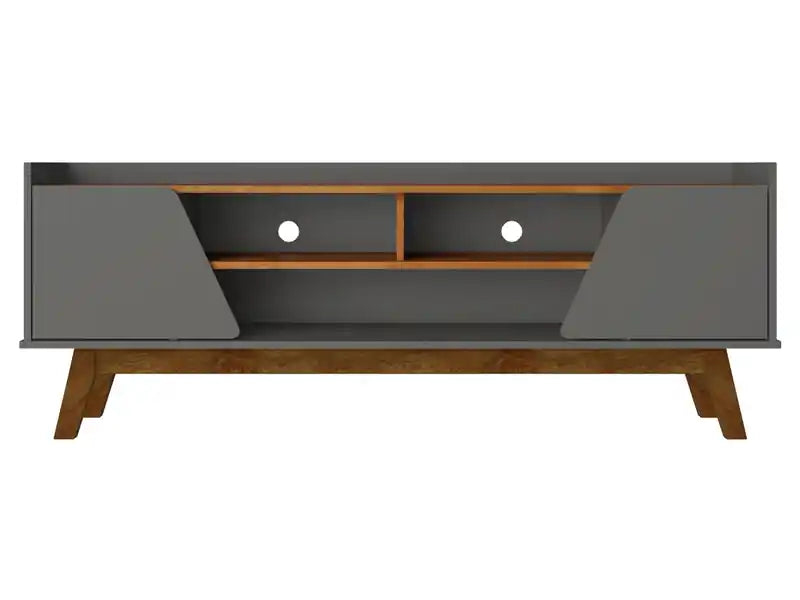 Manhattan Comfort Mid-Century Modern Marcus 62.99 TV Stand with Solid Wood Legs - Grey & Natural