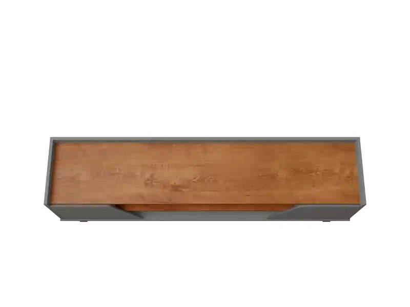 Meuble TV 62,99 po Mid-Century Modern avec pieds en bois massif – Gris et naturel