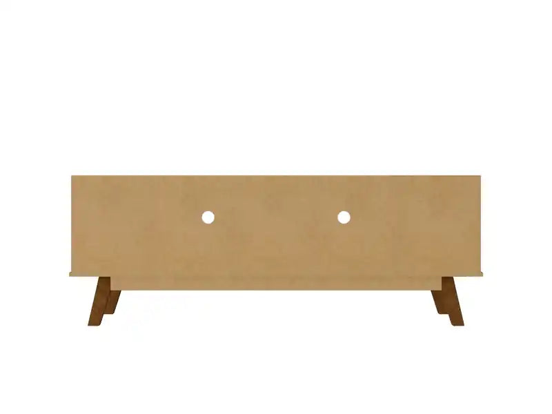 Meuble TV 62,99 po Mid-Century Modern avec pieds en bois massif – Gris et naturel