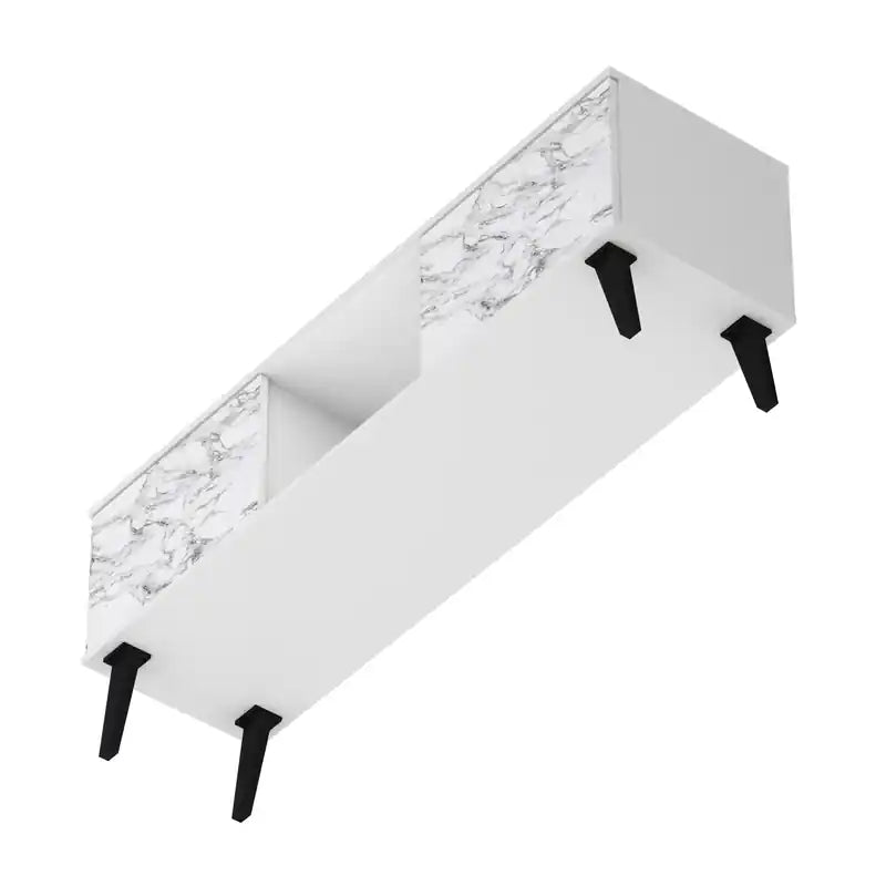 53.15 Meuble TV moderne du milieu du siècle - Blanc et motif marbre