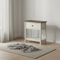 Accent Side End Table 2-Tier Narrow Bedroom Storage Drawer Antique White Brown Veneer Transitional