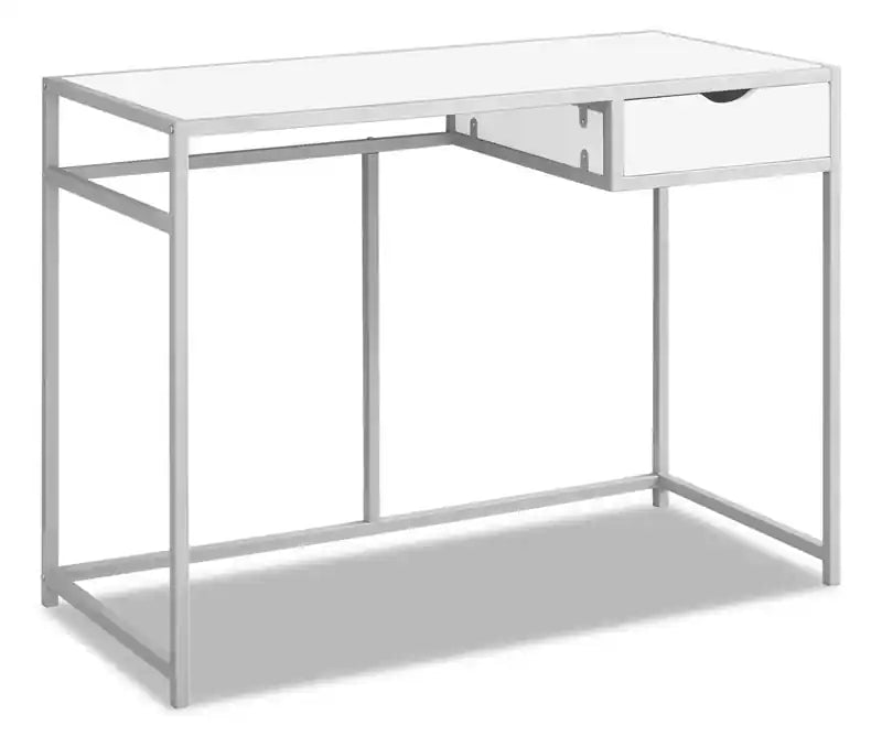 Everly 42.25 Office Desk with Drawer - White/Silver