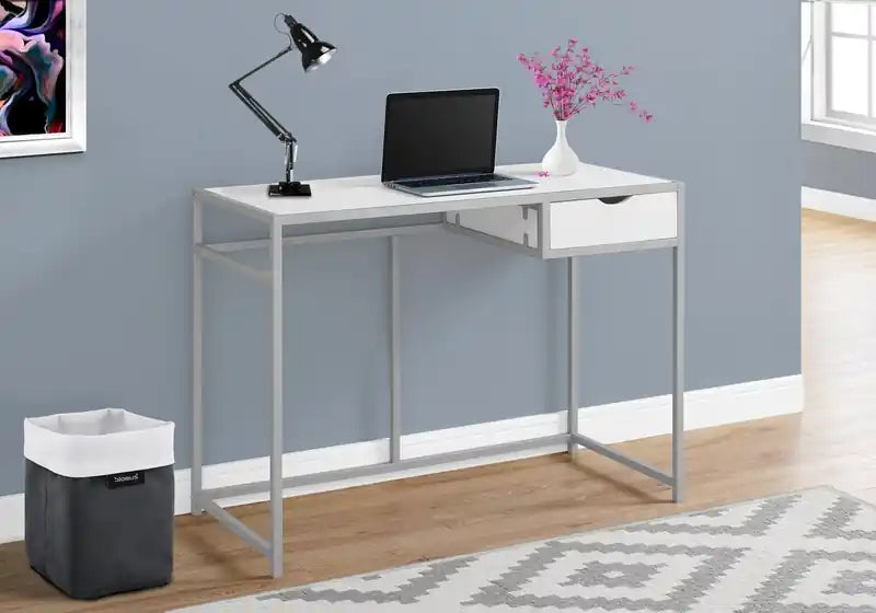 42.25 Bureau avec tiroir - Blanc/Argent