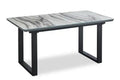 Ezra Dining Table, 63-79W Self-Storing Butterfly Leaf, Metal, Glass, Faux Marble