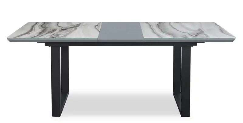 Table à manger, 63-79W rallonge papillon à rangement intégré, métal, verre, faux marbre