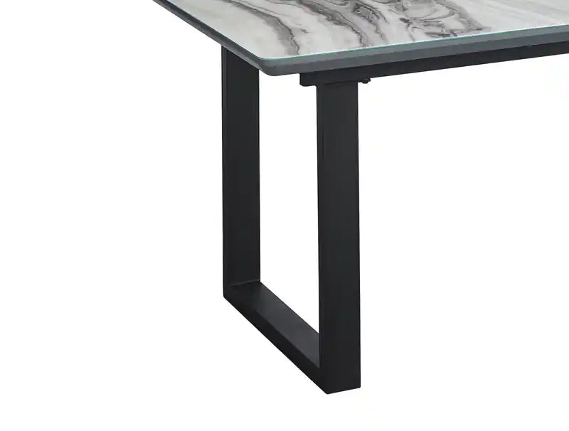 Table à manger, 63-79W rallonge papillon à rangement intégré, métal, verre, faux marbre