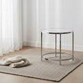 Josie 24 Glam Round Glass Top End Table with Casters - Grey Marble Look with Metal Legs