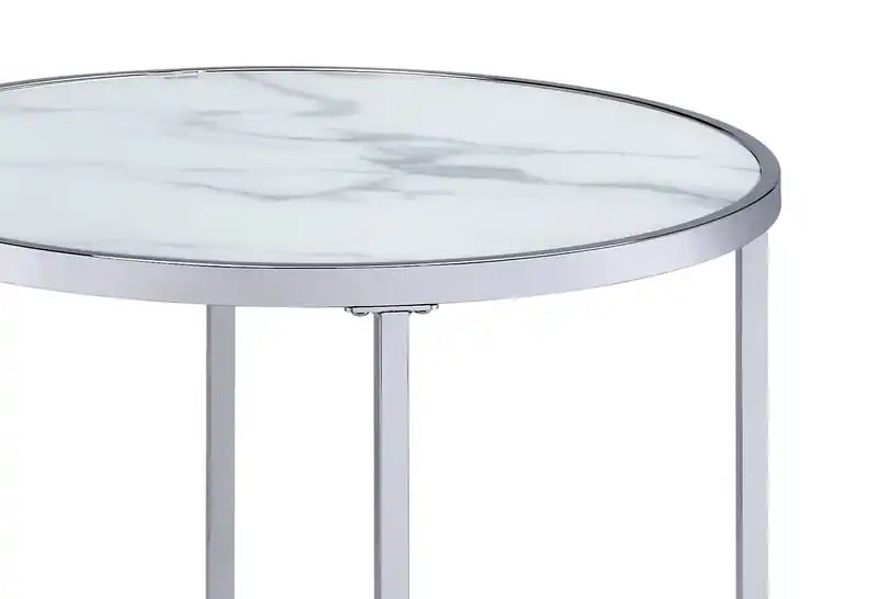 Table d'appoint ronde Glam en verre de 61 cm avec roulettes - Effet marbre gris avec pieds en métal