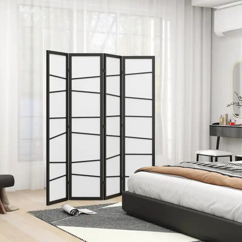 Paravent Pliant, Séparateur de Pièce à 4 Panneaux pour Bureau à Domicile