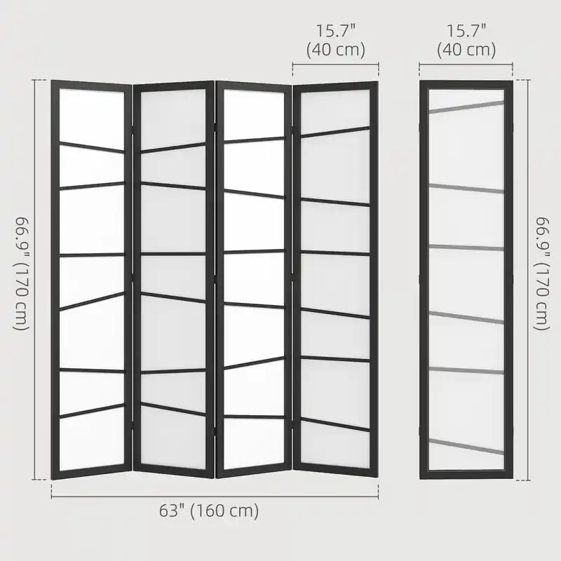 Paravent Pliant, Séparateur de Pièce à 4 Panneaux pour Bureau à Domicile