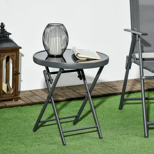 Table de jardin pliante avec plateau en verre trempé de 18 po