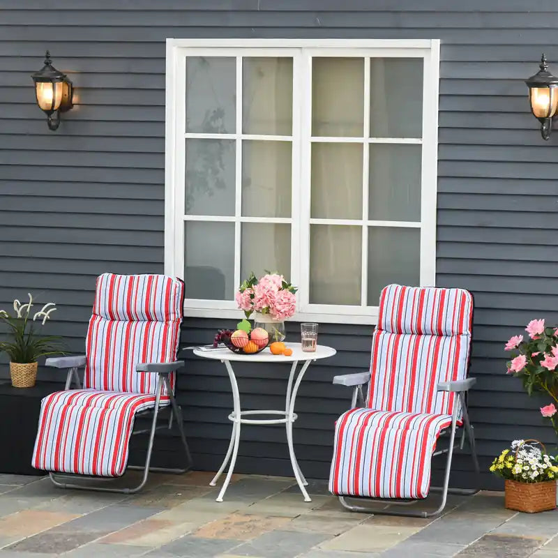 Bain de soleil de jardin, fauteuil inclinable d'extérieur, gris et rouge