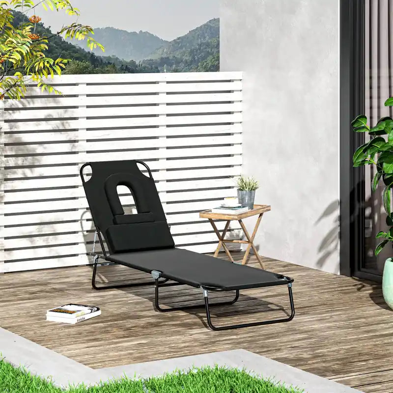Outsunny Adjustable Outdoor Lounge Chair With Support Pillow