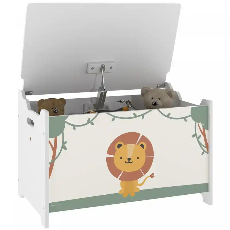 Qaba Toy Box, Kids Storage Chest With Lid, Safety Hinges And Groove Handles, Toy Storage Organizer For Boys, Girls