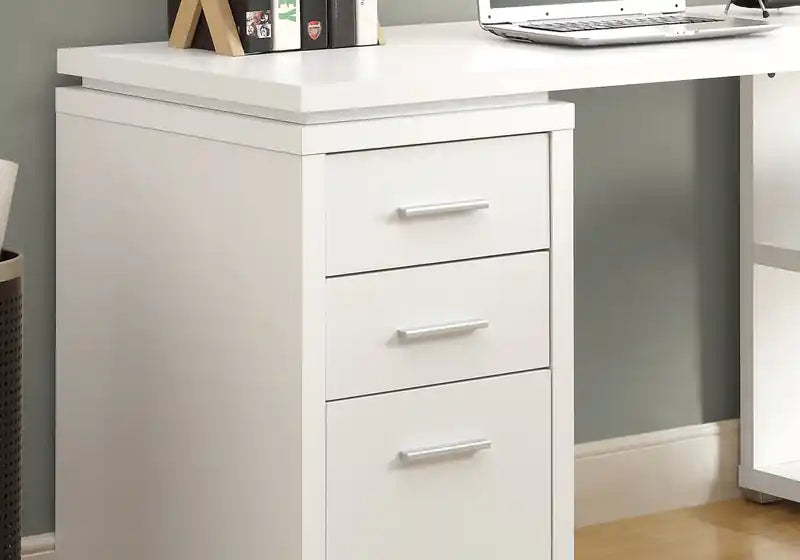Bureau d'angle en L de 60 pouces avec 3 tiroirs et étagères